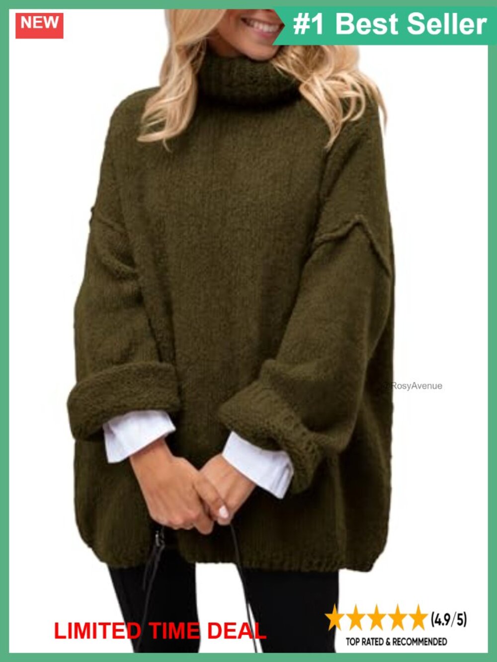 PRETTYGARDEN Chunky Knit Oversized Turtleneck Sweater